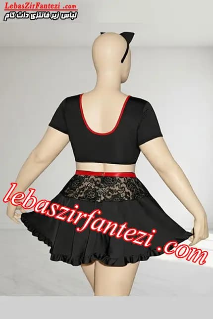 کاستوم پرستاری نیم تنه زیپدار | ست لباس خواب پرستاری مشکی و قرمز — تصویر ۲