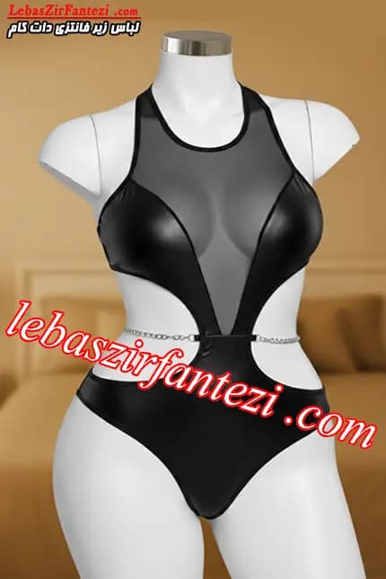 بادی شیک زنانه ترکیب چرم و تور | بادی فانتزی چرمی لوکس