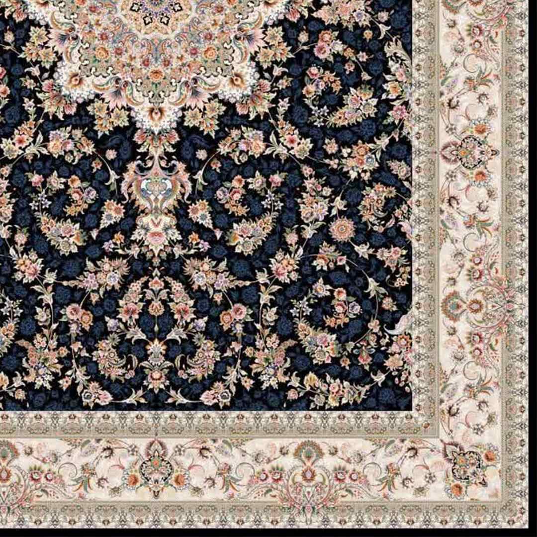 فرش سرمه ای 1200 شانه تراکم 3600 طرح سالار — تصویر ۲