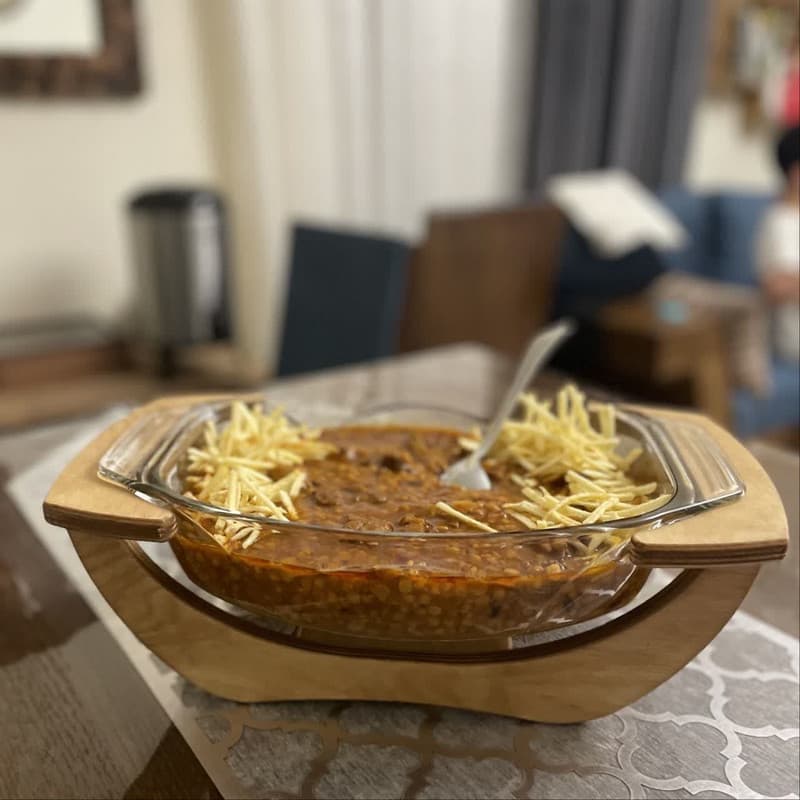 ظرف خورش خوری شیشهای سایز بزرگ مدل وارمر دار کد 110 با پایه چوبی پلیوود ضدآب، مناسب سرو خورشت، سوپ و آش، قابل استفاده — تصویر ۷