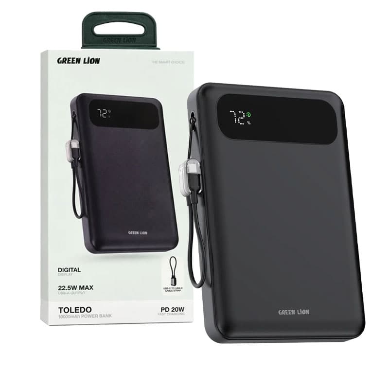پاوربانک 10000mAh فست گرین لاین تولدو 20W مدل Green Lion Power Bank Toledo 10000mAh 20W