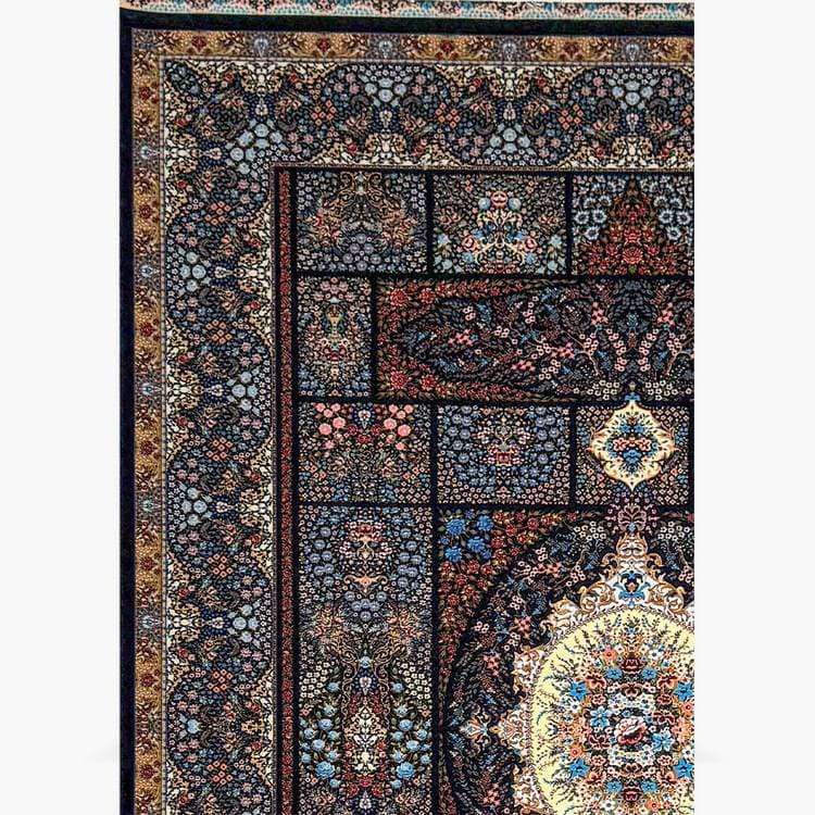 فرش خشتی 1500 شانه ابریشمی بوم بوم سرمه ای — تصویر ۲
