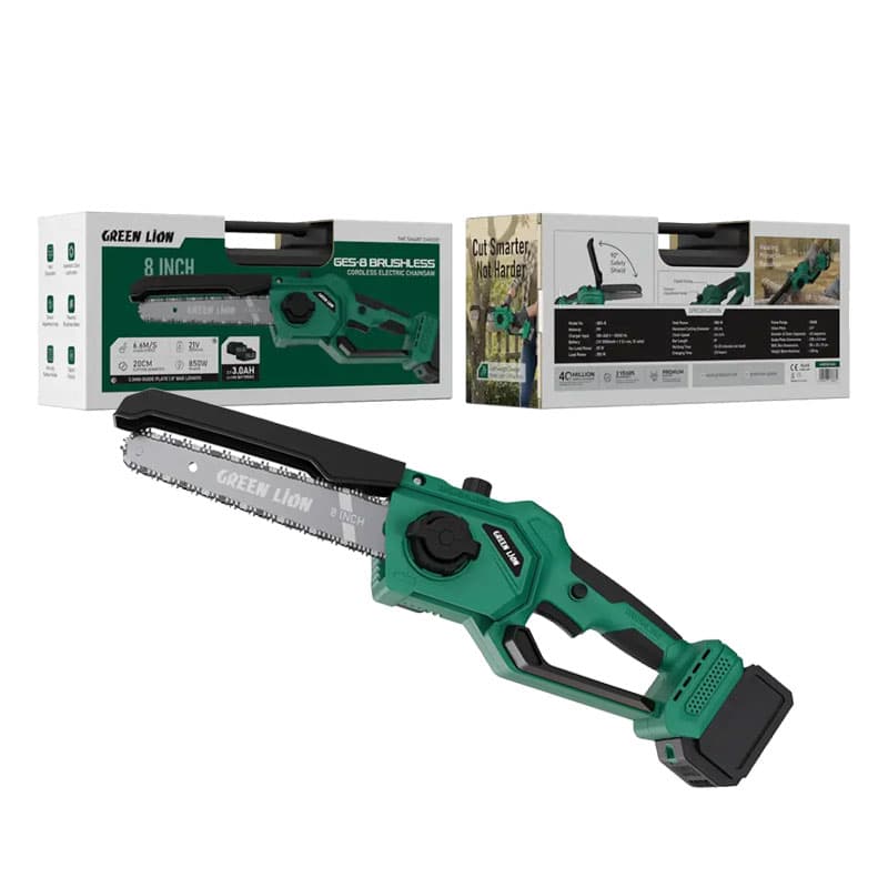اره برقی (شارژی) تیغه 8 اینچی به همراه باتری اضاف گرین لاین Green Lion GES-8 Brushless Chainsaw