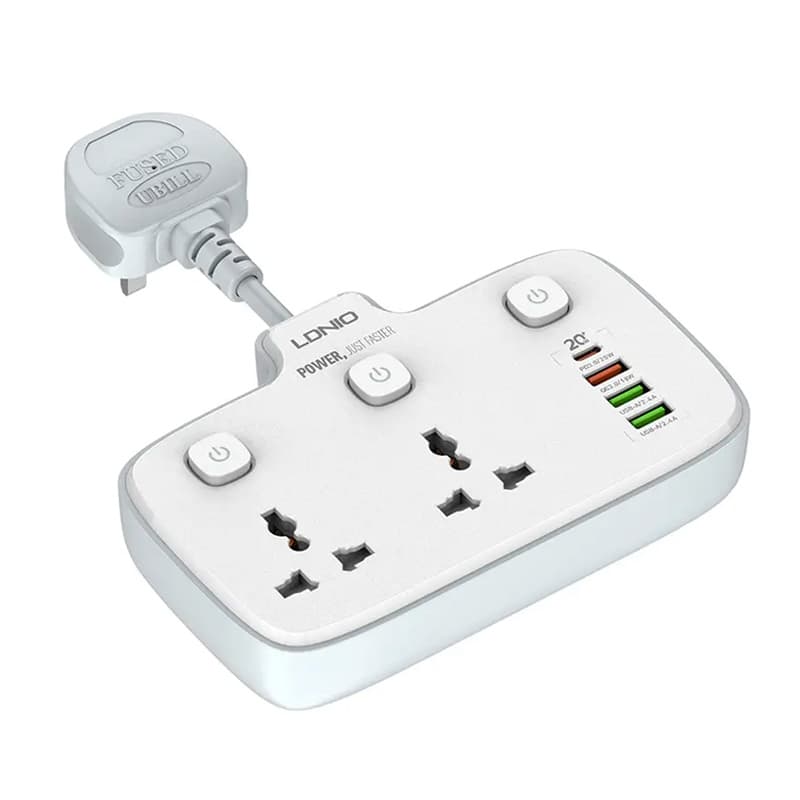 چندراهی برق کلیددار 3خروجی AC و 1PD و 3USB کابلدار LDNIO universal Power Socket SC2413 2500w — تصویر ۲
