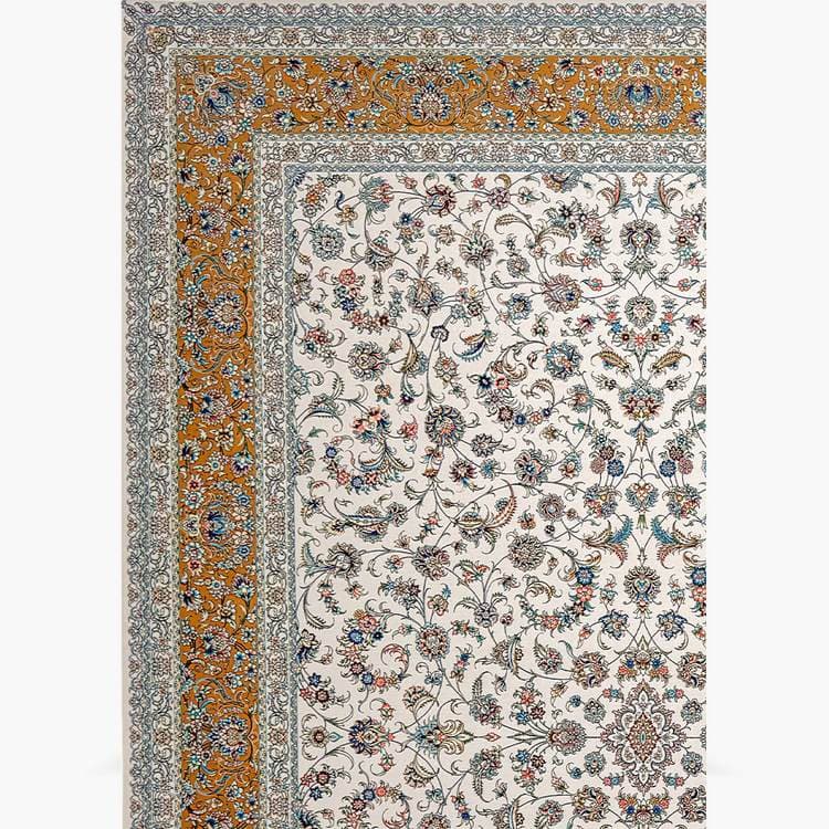 فرش کرمی افشان 1500 شانه دستباف نما حاشیه دارچینی 6502 — تصویر ۲