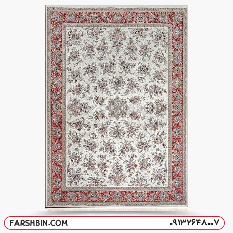 فرش 1200 شانه افشان طرح نوژان زمینه سفید