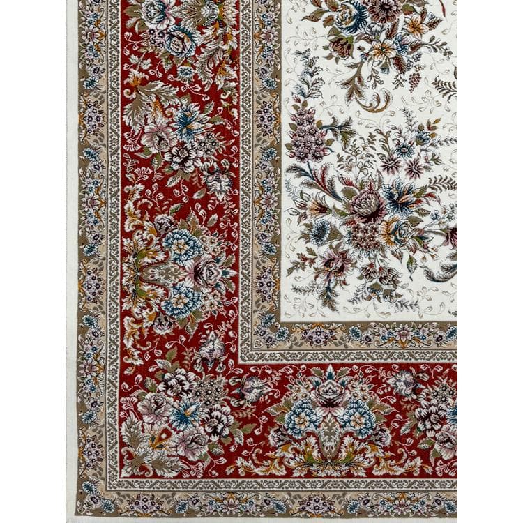 فرش 1200 شانه افشان طرح نوژان زمینه سفید — تصویر ۲
