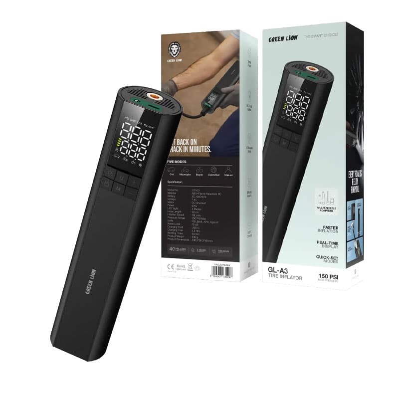 کمپرسور و پمپ باد شارژی صفحه نمایش دیجیتال گرین لاین مدل Green Lion Tire Inflator GL-A3