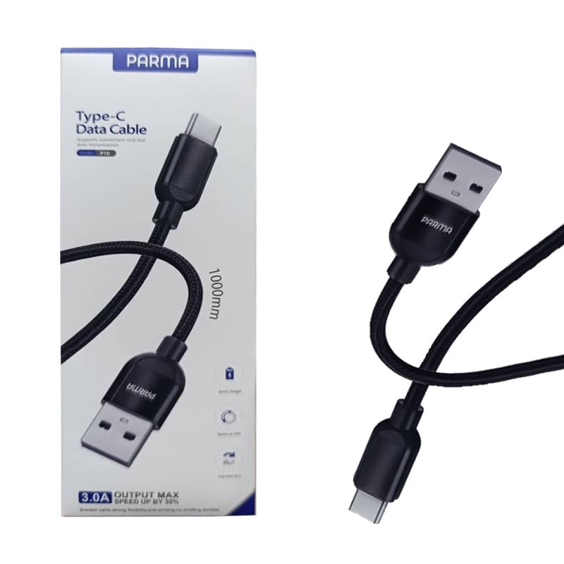 کابل شارژ و دیتا Type C فست کنفی 1متری Parma P10 3A
