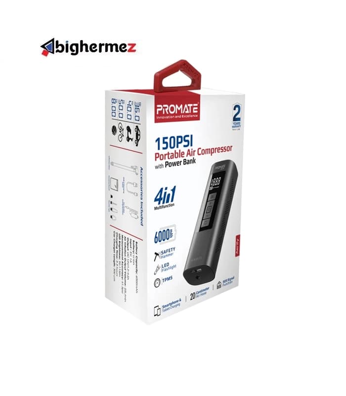 پاوربانک و کمپرسورهوا پرومیت Aerify مدل 150PSI ظرفیت 6000mAh — تصویر ۲