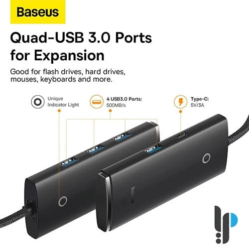 هاب 4 پورت بیسوس مدل Baseus WKQX030101 با کابل 1 متری USB — تصویر ۳