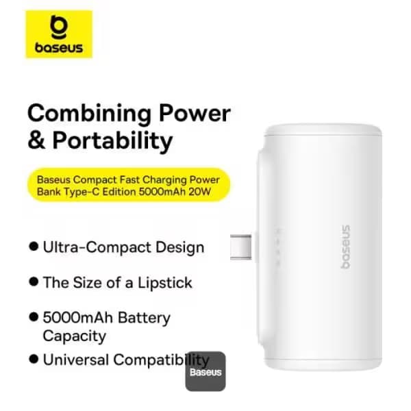 پاوربانک باسئوس مدل Compact Fast Charging Type-C Edition | ظرفیت 5000 میلی آمپر ساعت — تصویر ۳