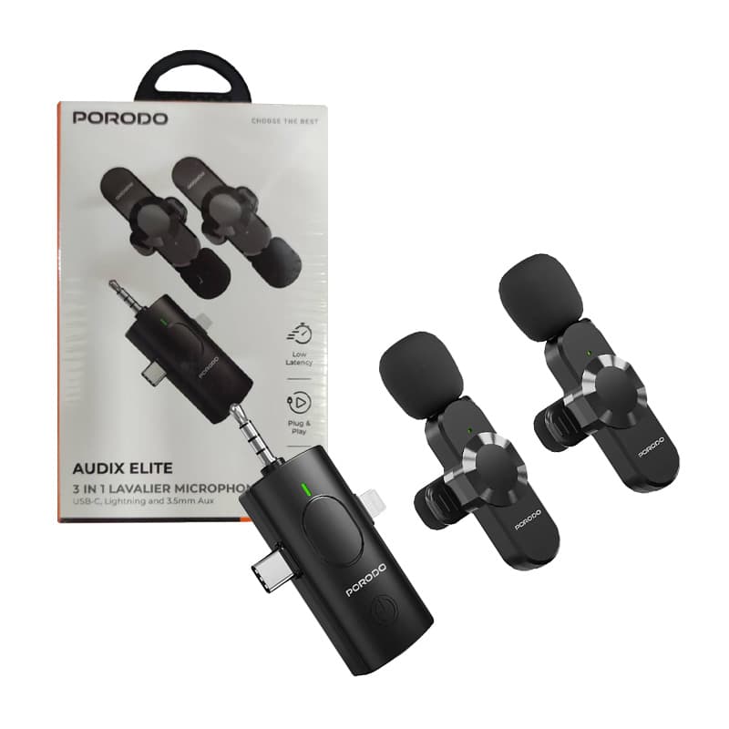 میکروفن یقه ای بیسیم 2عددی پرودو مدل Porodo Audix Elite TypeC &Lightning PDLAMPHF13