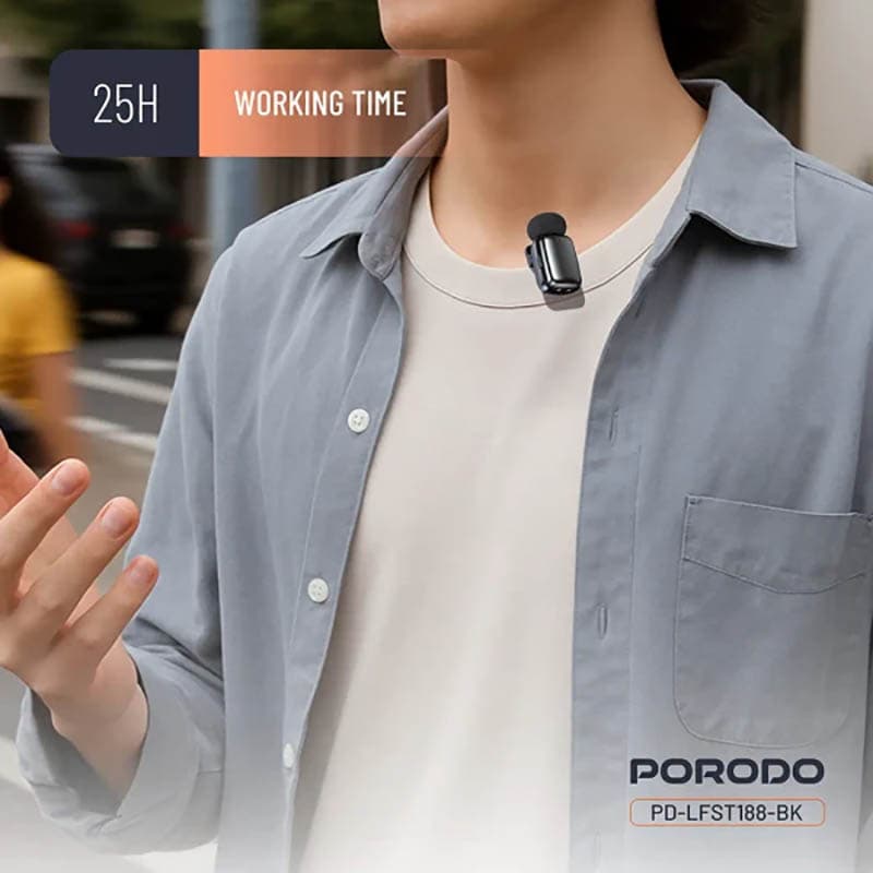 میکروفن یقه ای بیسیم 2عددی بهمراه کیس شارژ پرودو Porodo LavaLier Microphone Type-C PDLFST188 — تصویر ۴