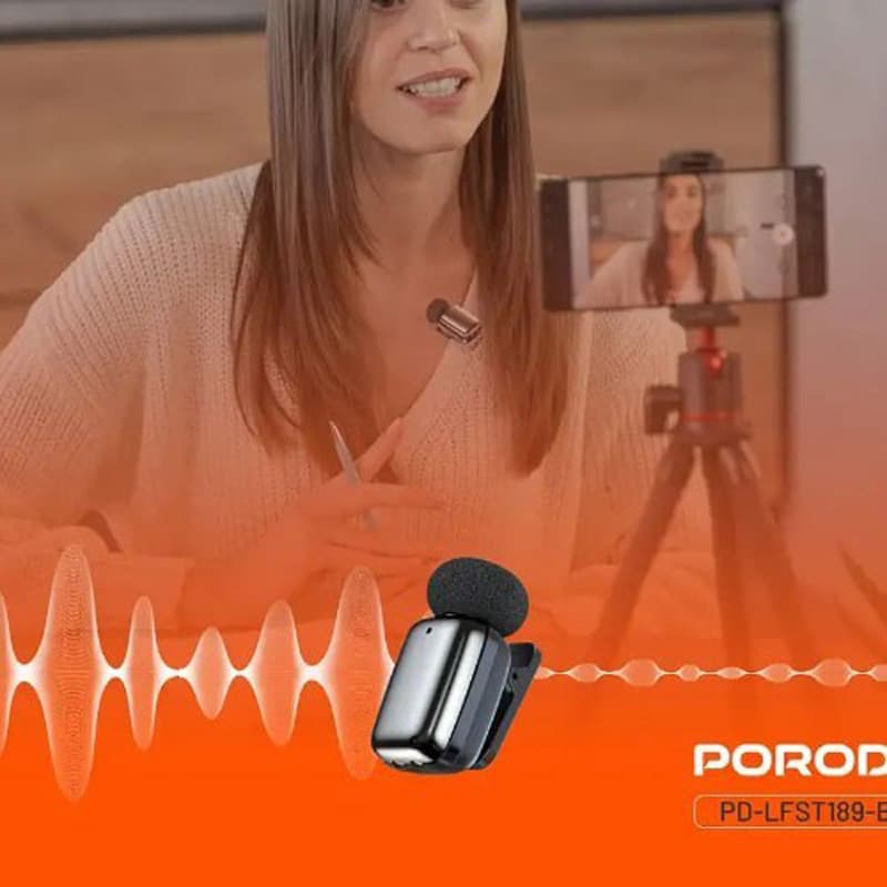 میکروفن یقه ای بیسیم 2عددی بهمراه کیس شارژ پرودو Porodo LavaLier MicroPhone LIGHTNING PDLFST189 — تصویر ۵
