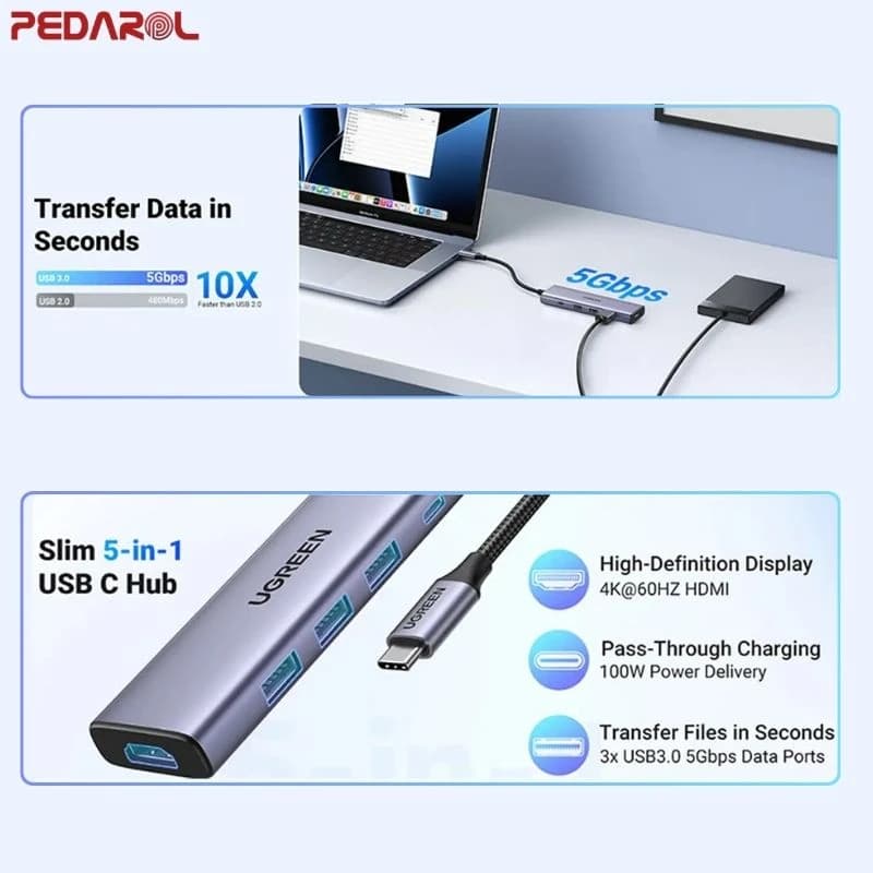 هاب 5 پورت USB-C یوگرین مدل CM511 کد 15597 — تصویر ۴
