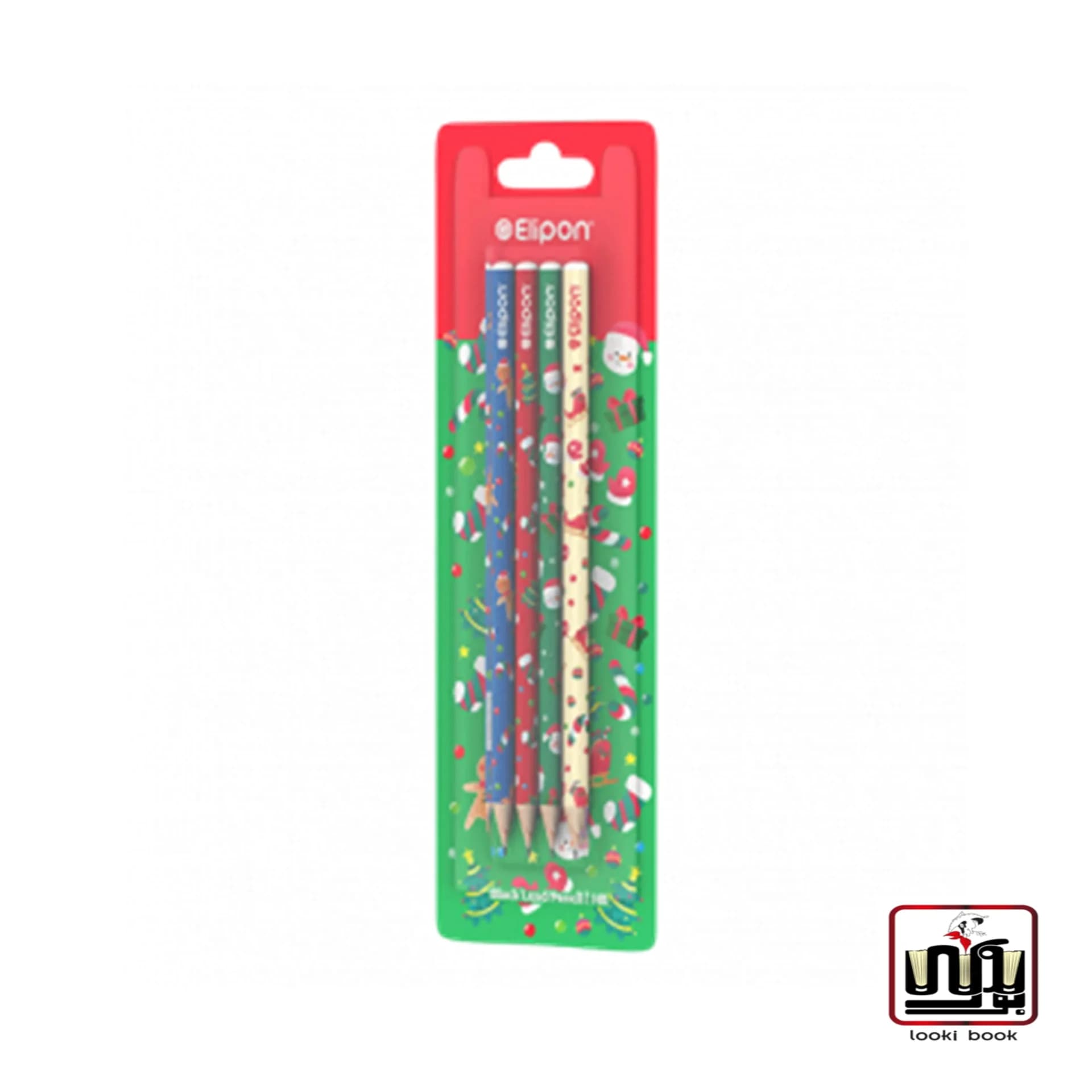 بسته مداد مشکی فانتزی گرد 4 تایی طرح کریسمس – کد 8102540 الیپون