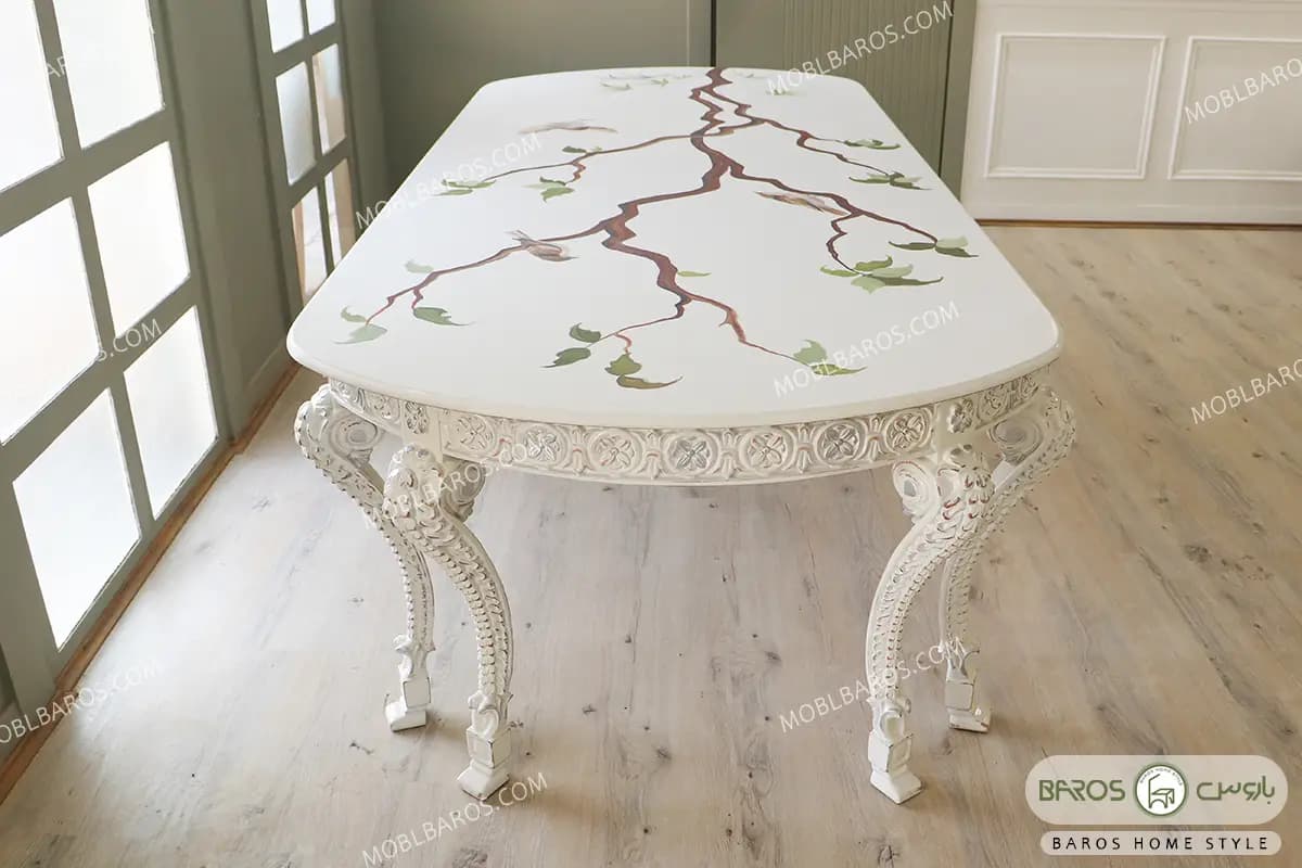 میز ناهارخوری سلطنتی الینا با صفحه طرح‌دار — تصویر ۳