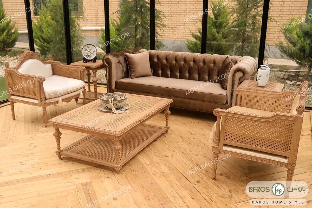 مبل کلاسیک کاجی و چستر دسته پی