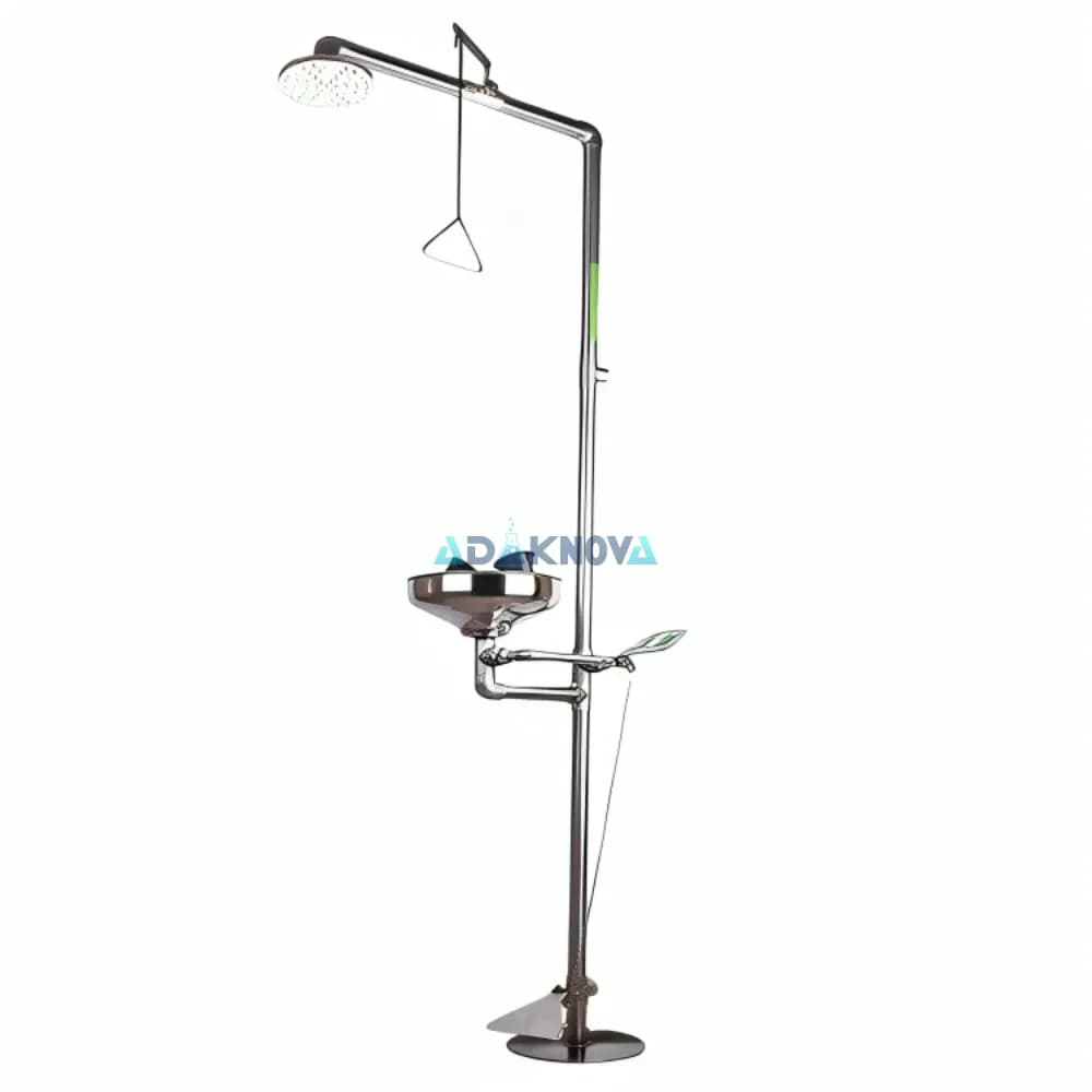 دوش و چشم شوی اضطراری کامل سه کنترله استیل با پدال دستی و پایی اهرم دوش هوایی بهسان — تصویر ۲