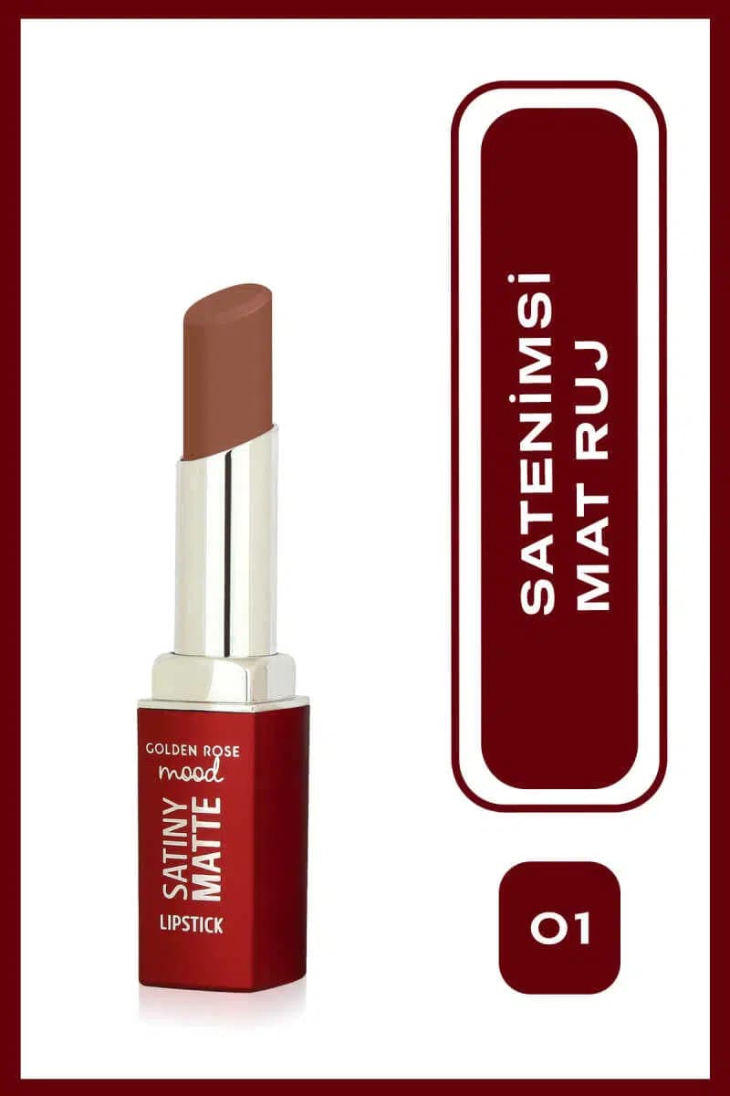 رژ لب جامد مات گلدن رز GOLDEN ROSE مدل ساتینی SATINY شماره 01 — تصویر ۳