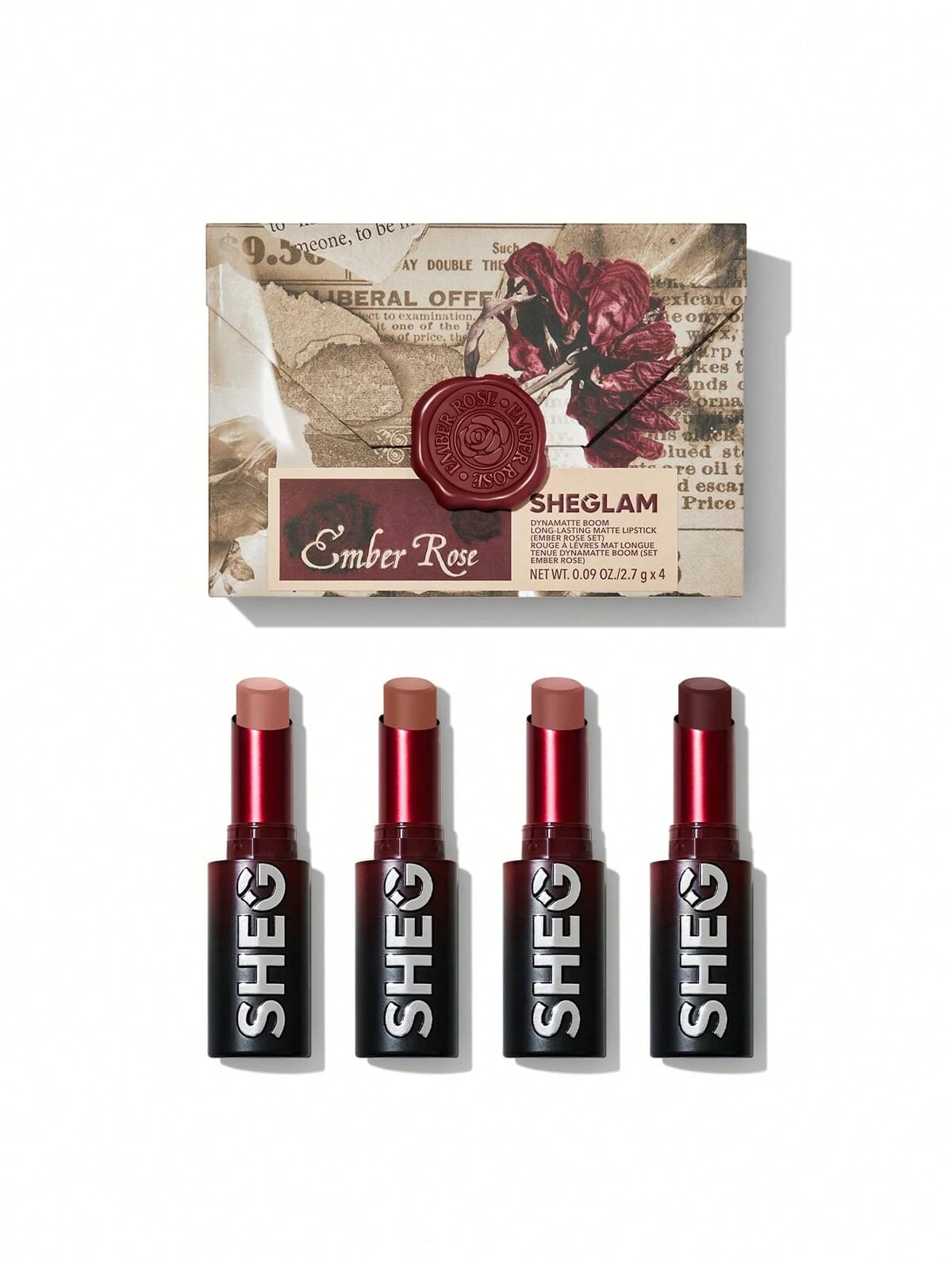 پک رژلب جامد امبر رز شیگلم Dynamatte Boom Long-Lasting Matte Lipstick (Ember Rose Set))