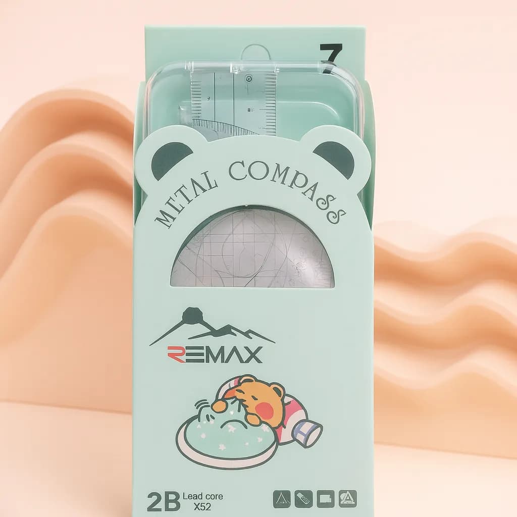 ست پرگار فلزی REMAX به همراه خطکش و مغزی ۲B — تصویر ۵