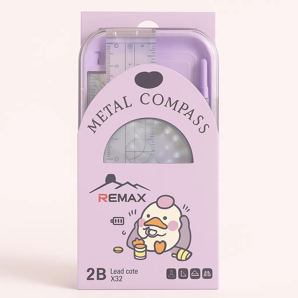 ست پرگار فلزی REMAX به همراه خطکش و مغزی ۲B — تصویر ۳