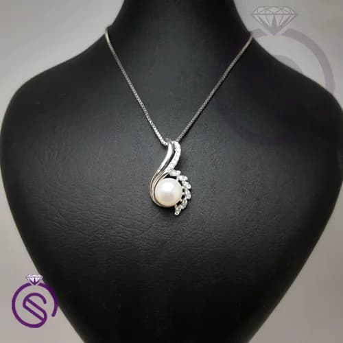 گردنبند نقره زنانه مروارید مدل گندم کد 11418 — تصویر ۵
