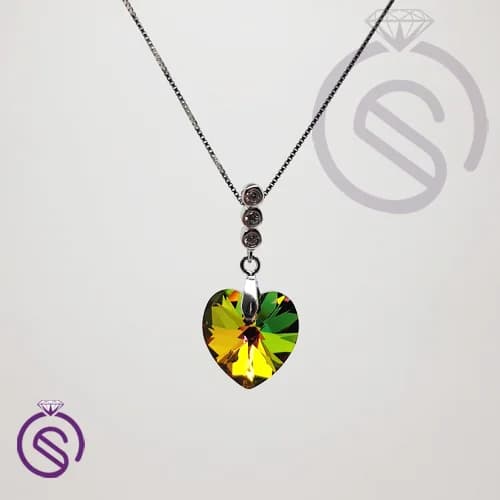 گردنبند نقره زنانه سوارسکی مدل قلب 3 نگین کد 11414 — تصویر ۴