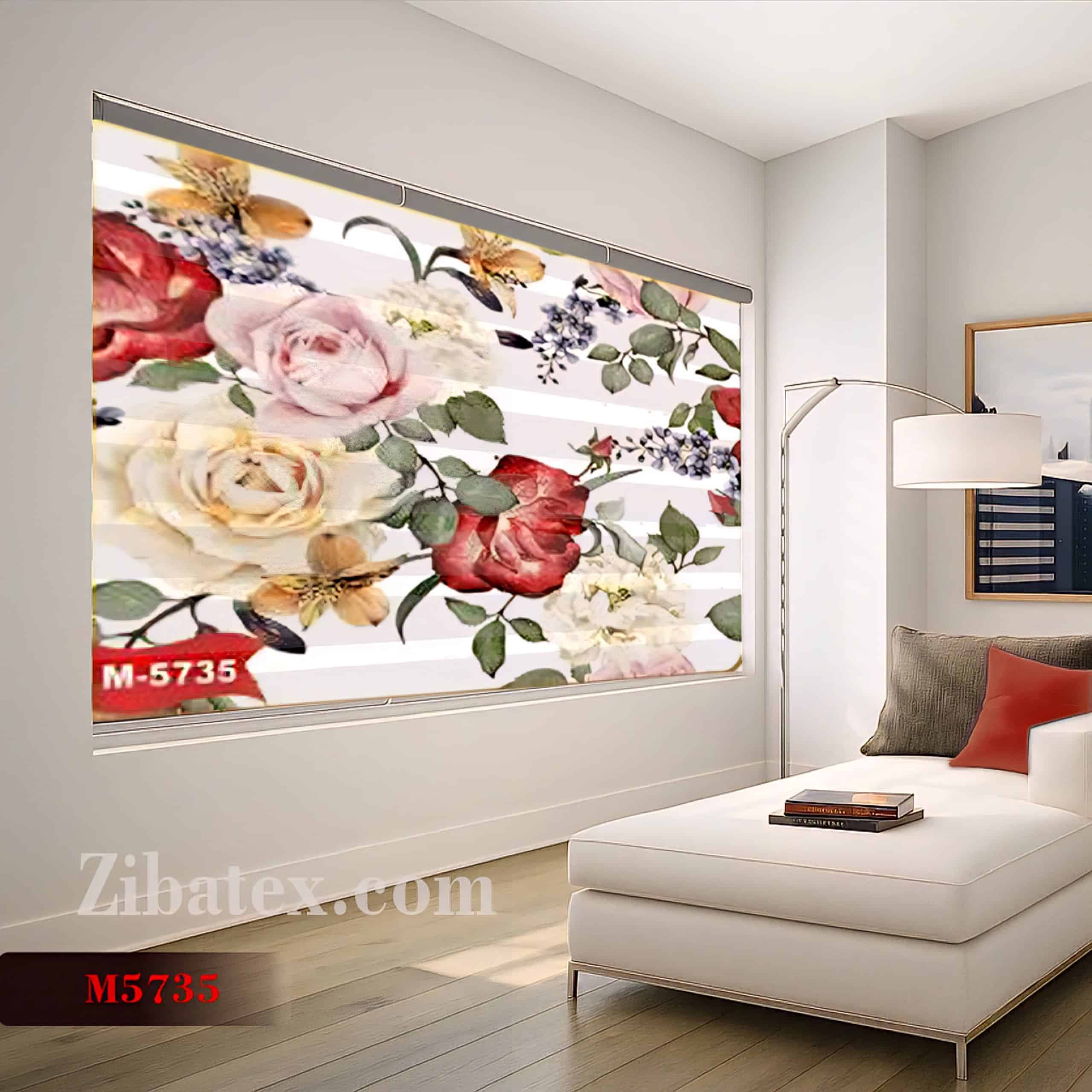 پرده زبرا چاپی دو مکانیزم طرح گل های کلاسیک کد M 5735