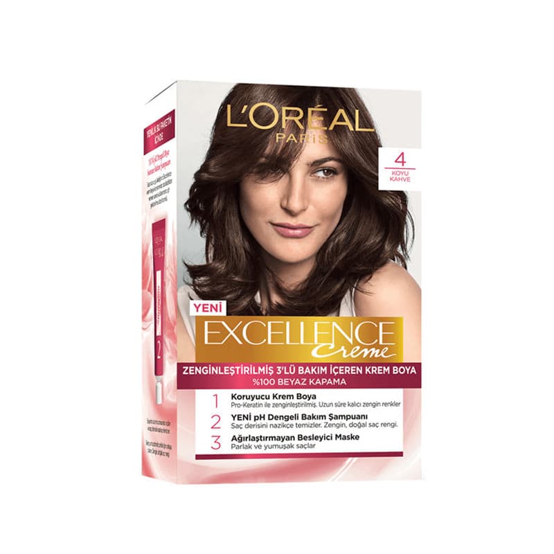کیت رنگ مو لورآل مدل Excellence شماره 4 حجم 48 میلی لیتر رنگ قهوه ای تیره