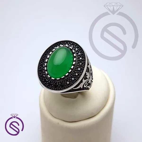 انگشتر نقره عقیق سبز مردانه مدل سروش کد 62469