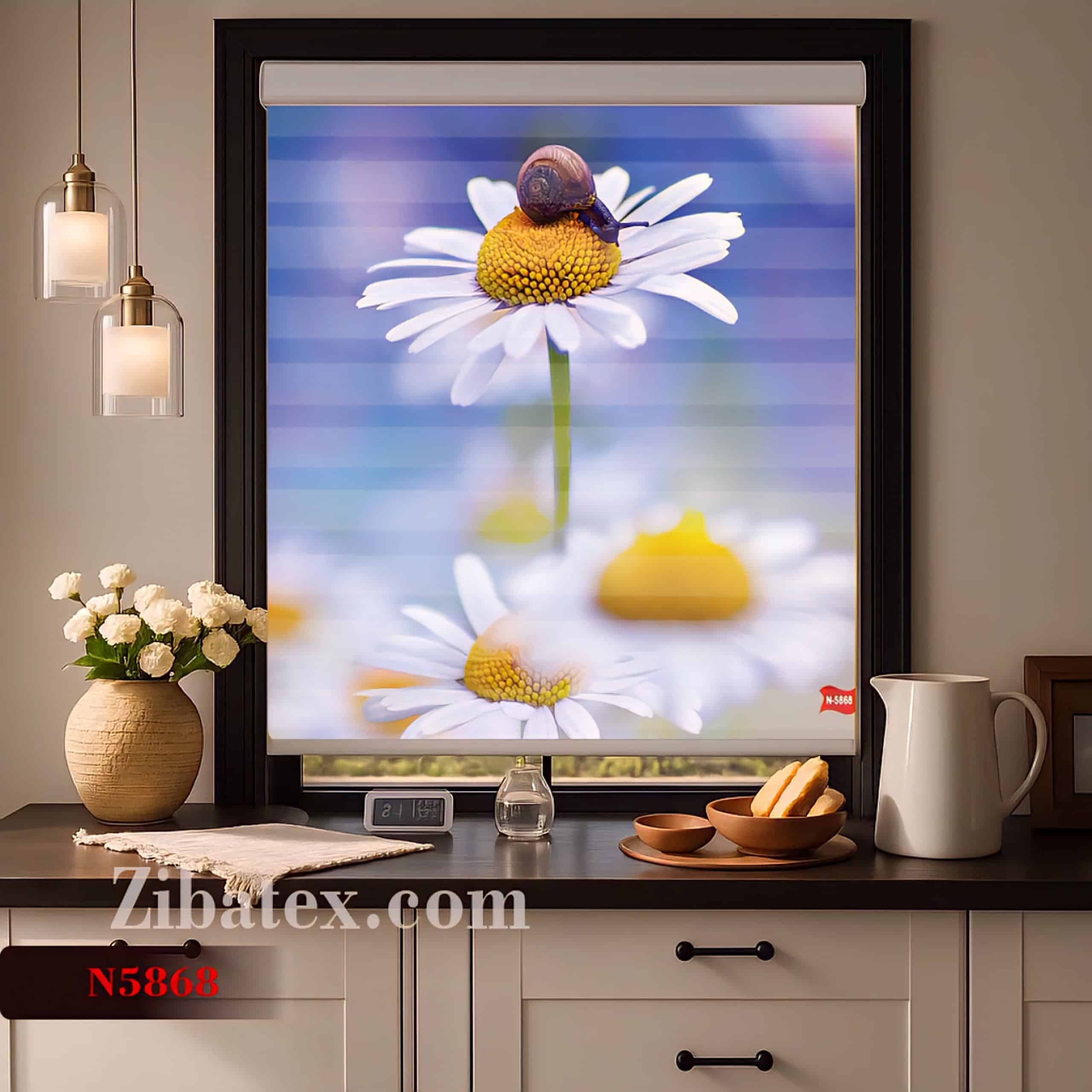 پرده سیلوئت چاپی طرح گل بابونه کد N 5868