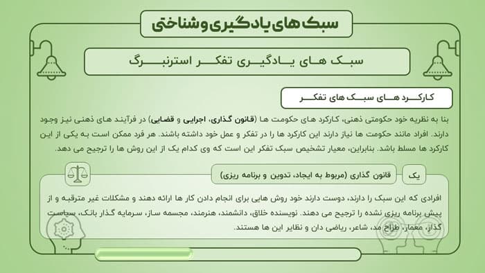 پاورپوینت نظریه ها و مدل های سبک های یادگیری و شناختی (24750) — تصویر ۵
