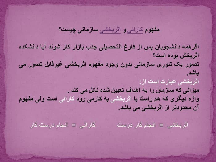 پاورپوینت تئوری سازمان در رابطه با اثربخشی و کارایی (24691) — تصویر ۳