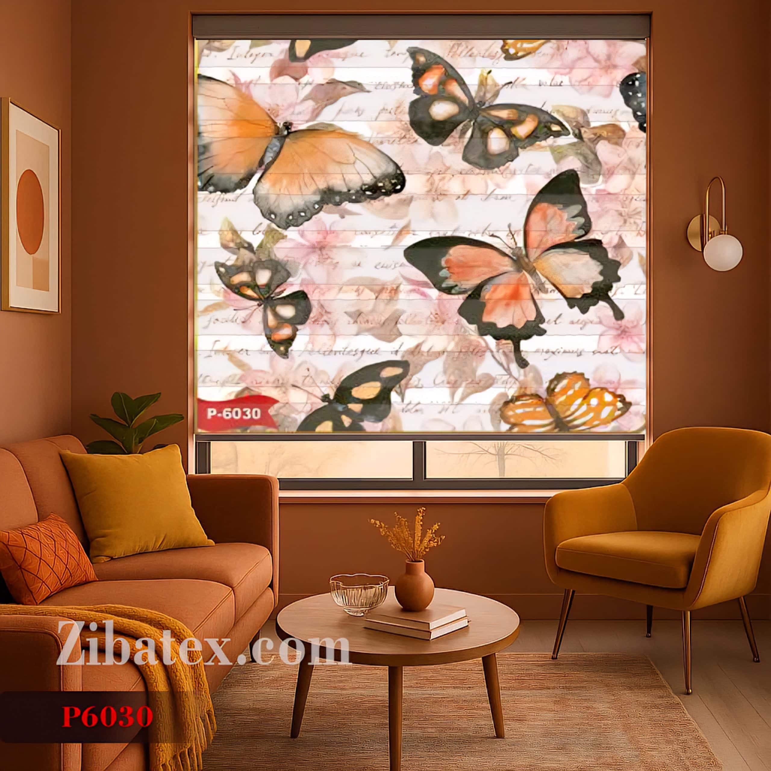 پرده زبرا چاپی طرح پروانه کد P 6030