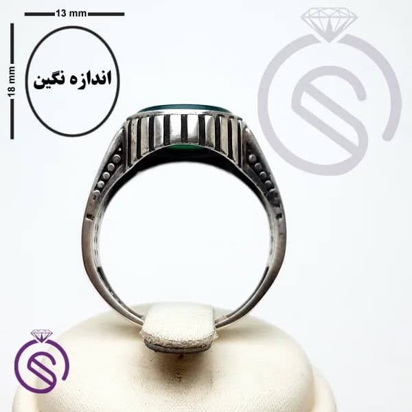 انگشتر نقره عقیق سبز مردانه مدل مازراتی کد 62418 — تصویر ۴