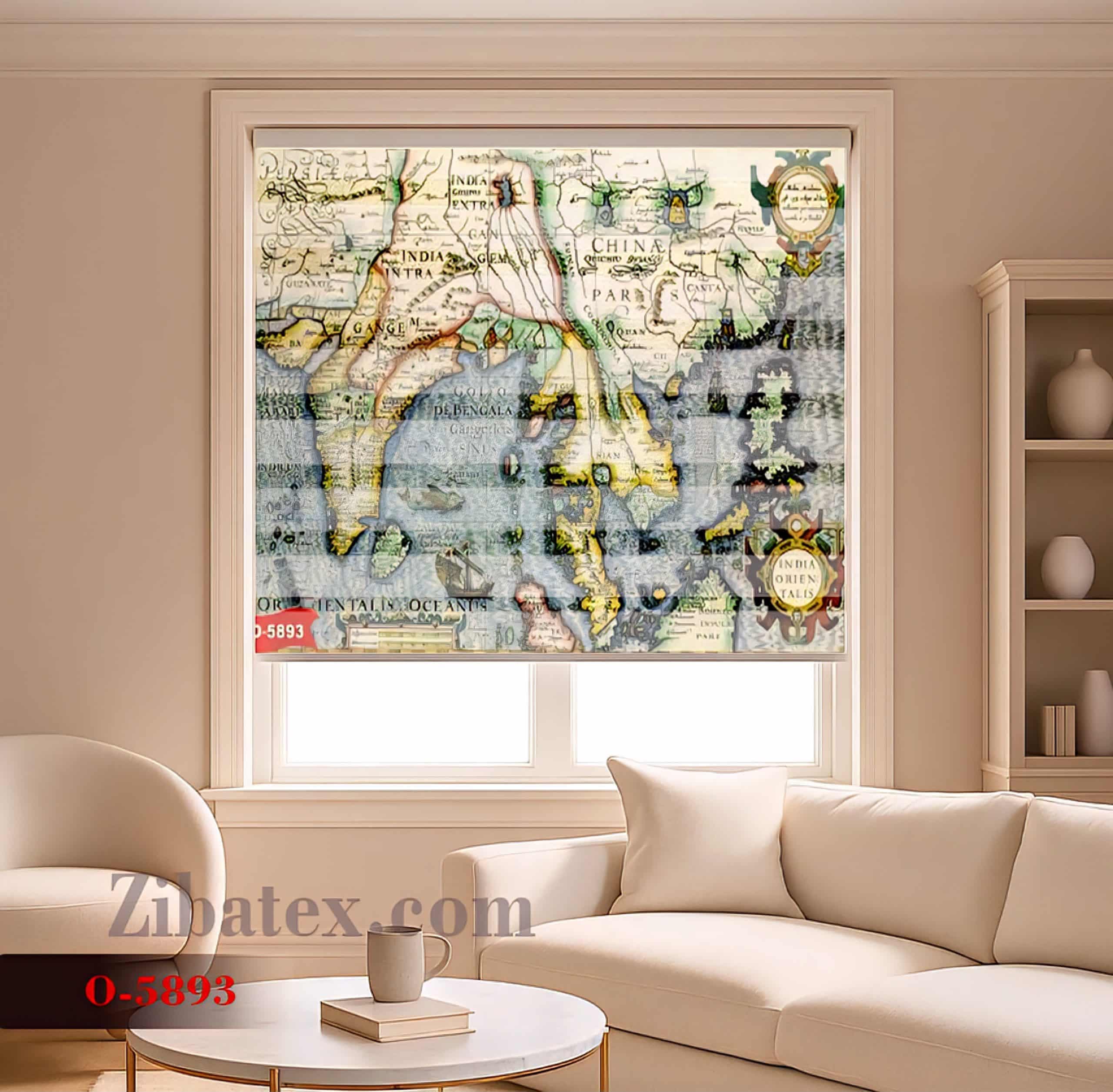 پرده زبرا چاپی طرح نقشه قدیمی جهان کد O 5893