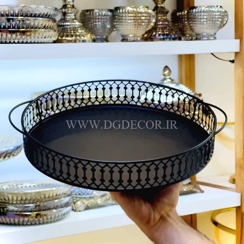 سینی گرد فلزی توری دسته دار جدید
