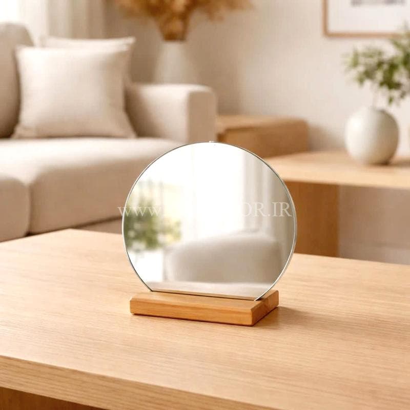 آینه رومیزی زیره چوبی گرد