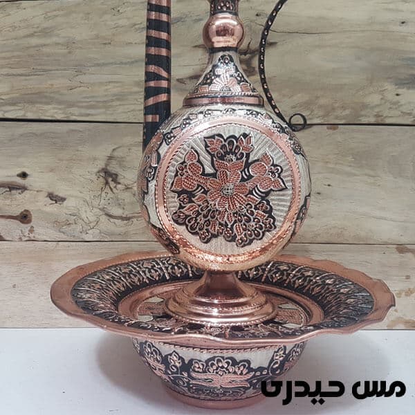 آفتابه لگن مسی نقره کوب ساخت زنجان
