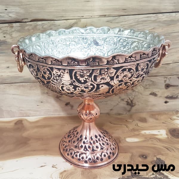 آجیل خوری مسی قلم کاری شده پایه بلند سلنا — تصویر ۴