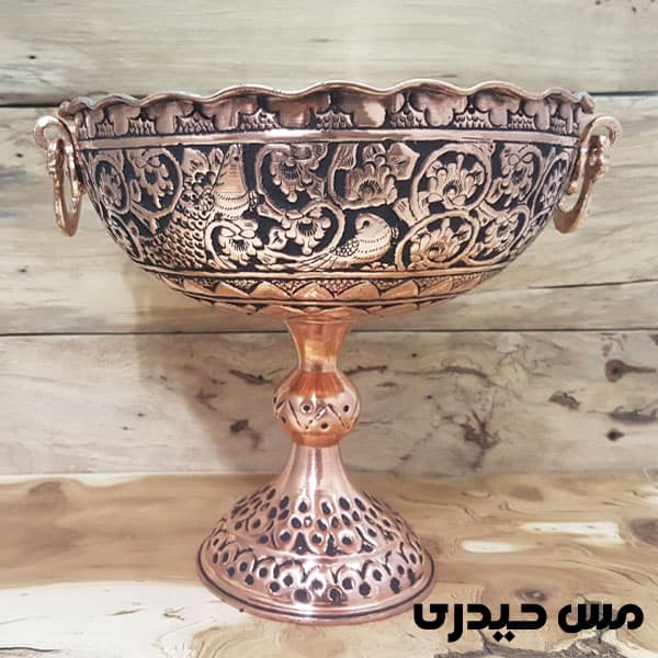 آجیل خوری مسی قلم کاری شده پایه بلند سلنا — تصویر ۲