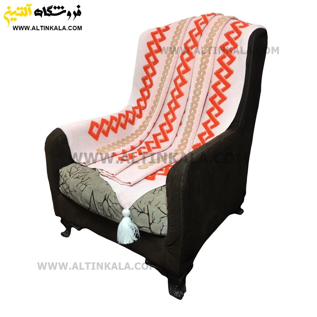 شال مبل بافت (رومبلی) سوپر (تراکم بالا) طرح ونیز سایز 150×200 نارنجی — تصویر ۴