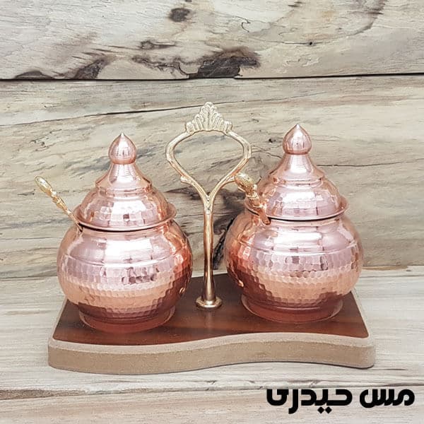 جا ادویه مسی 2 تایی استند چوبی — تصویر ۳