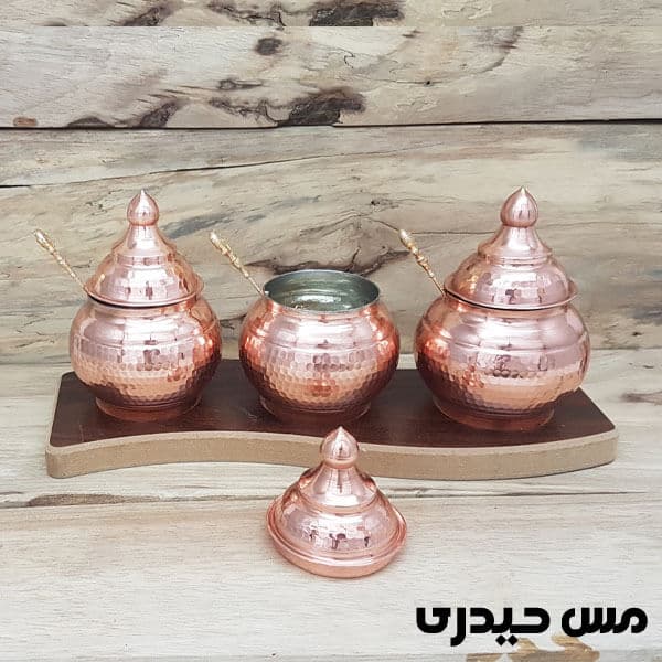 جا ادویه مسی 3 تایی استند چوبی — تصویر ۲