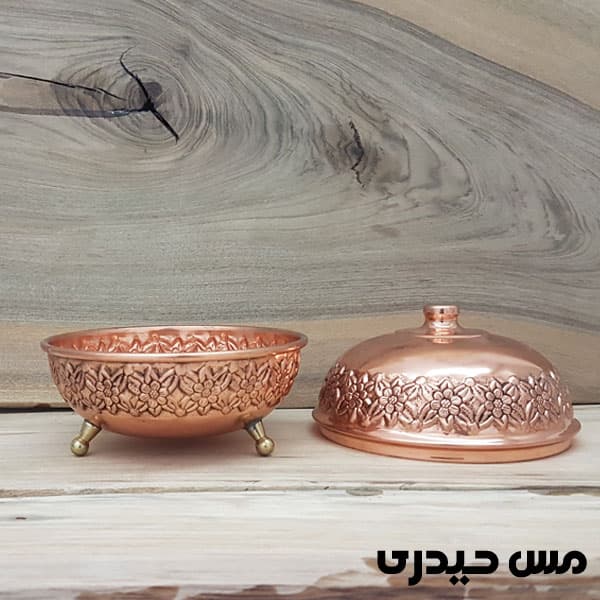 قندان مسی پایه کوتاه طرح رز — تصویر ۲