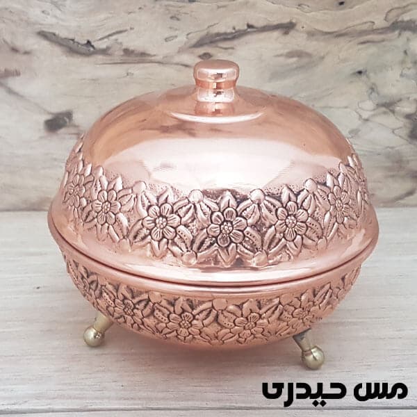 قندان مسی پایه کوتاه طرح رز — تصویر ۳