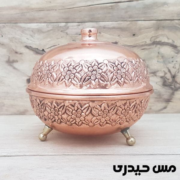 قندان مسی پایه کوتاه طرح رز